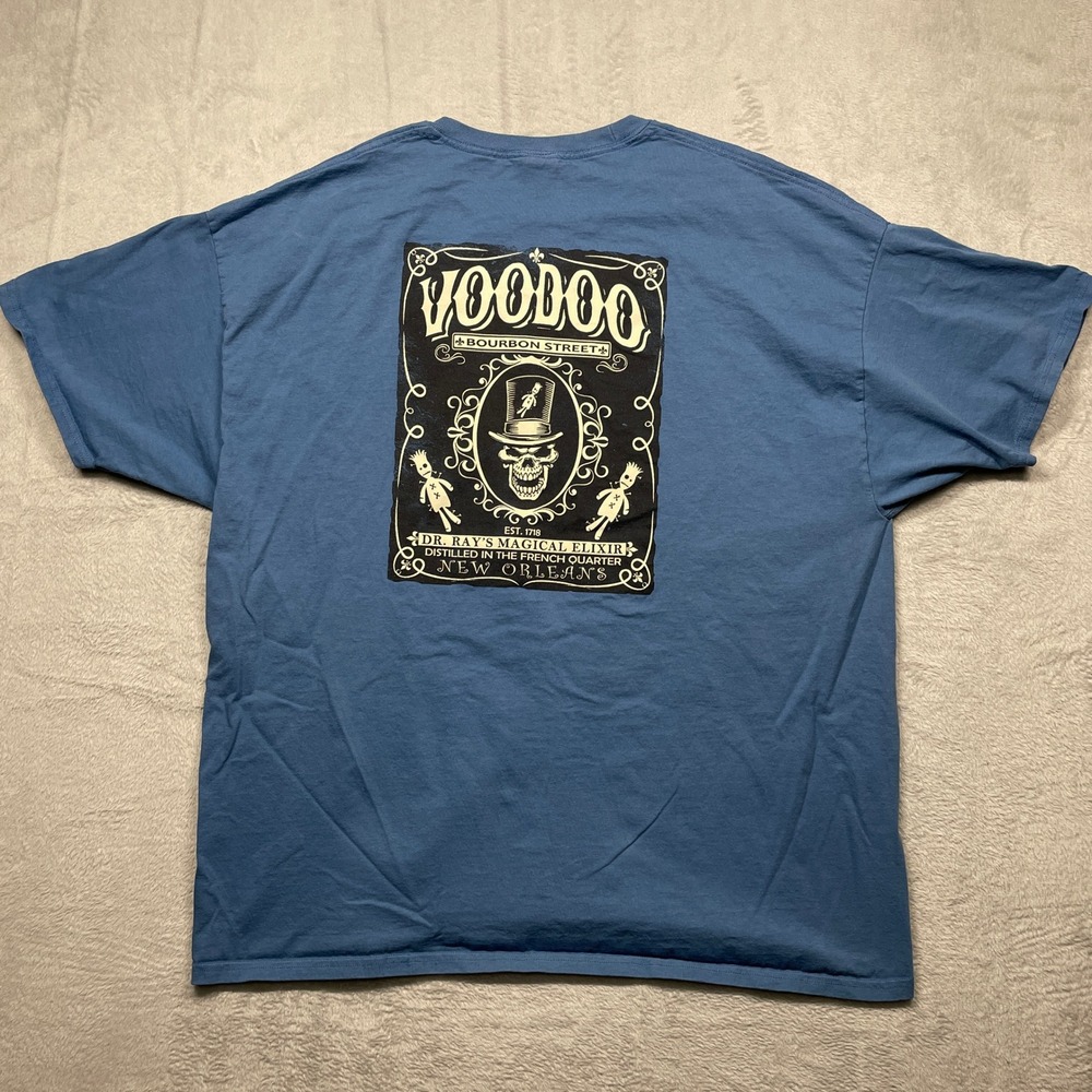 Voodoo Bourbon Street Hanes T-Shirt Men 2XL Blue New Orleans Graphic Tee
